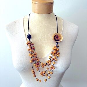 Açaí Natural Bead Necklace with Orange Peel Flower